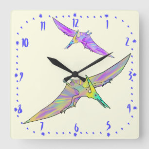Colorful Pterodactyl Prehistoric Dinosaur Kids Square Wall Clock