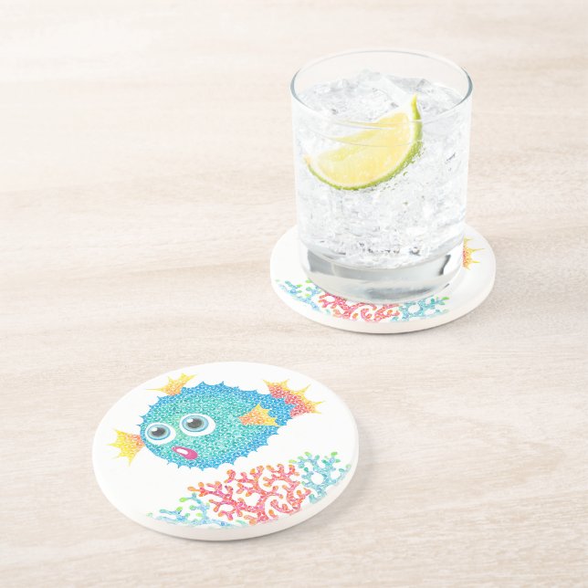 Colorful Puffer Fish Sandstone Coaster (Side)