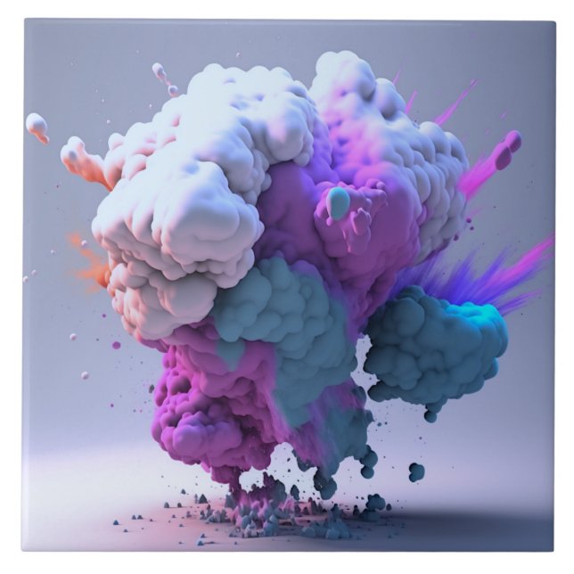 Colorful puffy clouds ceramic tile (Front)