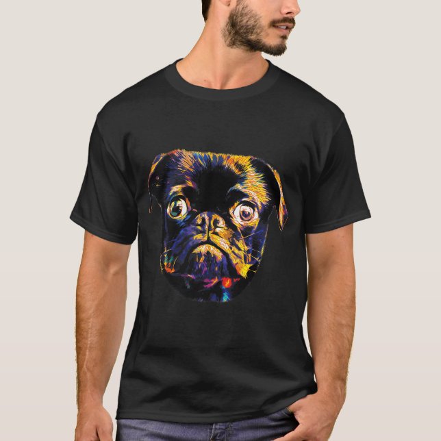 Colorful Pug Dog Black version T-Shirt (Front)