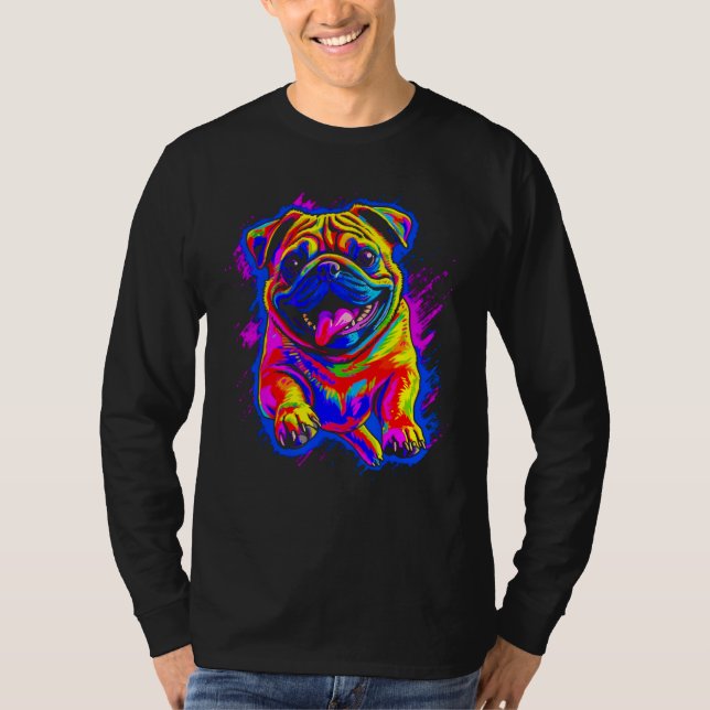 Colorful Pug Dog T-Shirt (Front)
