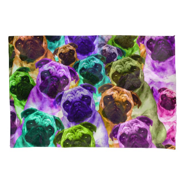 Colorful  Pug Pattern Pillow Case (Front)