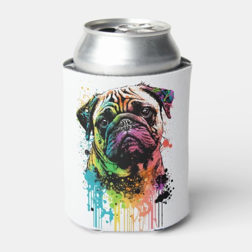 Colorful Pug Pop Art Dad Mom Dog Lover Can Cooler