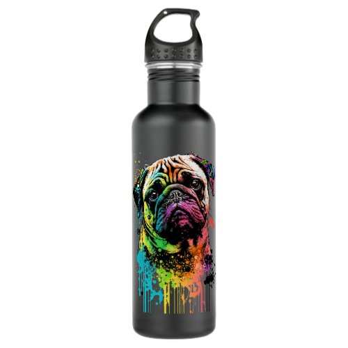 Colorful Pug Pop Art Dad Mom Dog Lover Stainless Steel Water Bottle