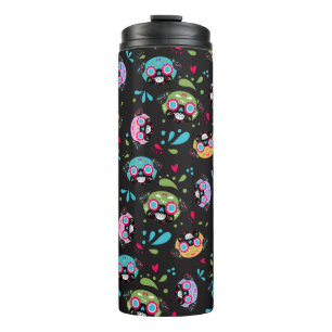Colorful Pug Sugar Skulls Pattern Drink Thermal Tumbler