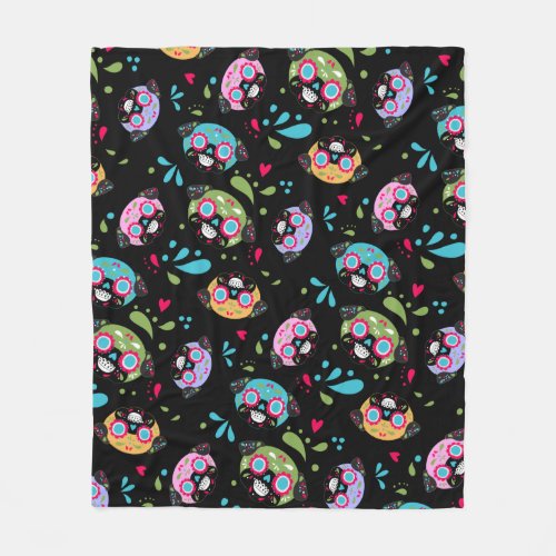 Colorful Pug Sugar Skulls Pattern Fleece Blanket
