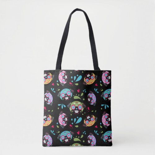 Colorful Pug Sugar Skulls Pattern Tote Bag