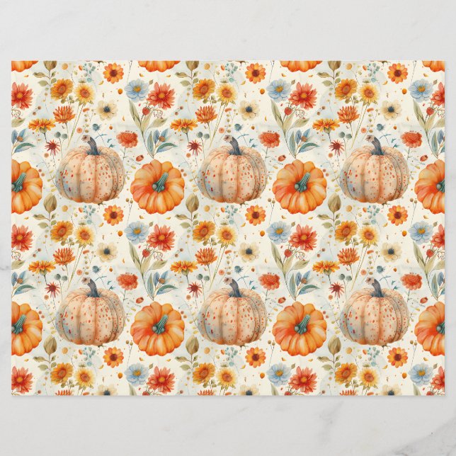 colorful pumpkin fall pattern scrapbook paper (Front)