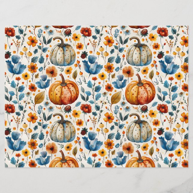 colorful pumpkin fall pattern scrapbook paper (Front)