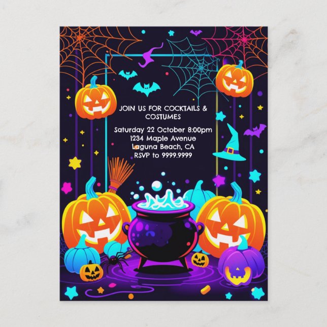 Colorful Pumpkin Halloween Holiday Postcard (Front)