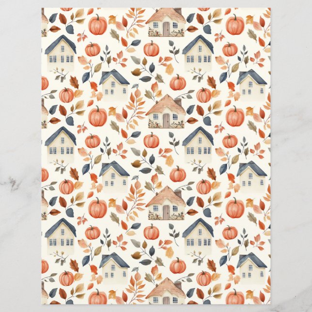 colorful pumpkin, leaves pattern scrapbook paper (Front)