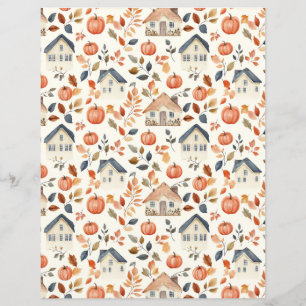 colorful pumpkin, leaves pattern scrapbook paper