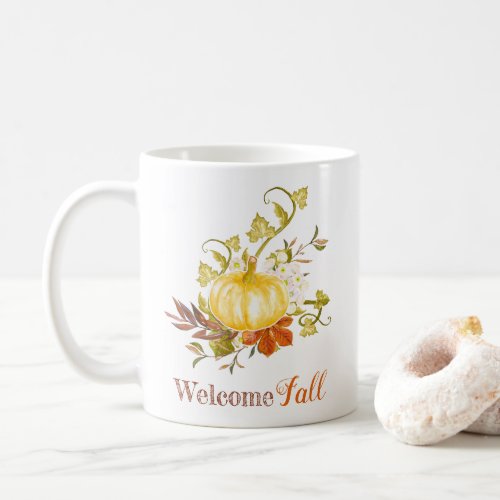 Colorful Pumpkin with Welcome Fall Text Coffee Mug