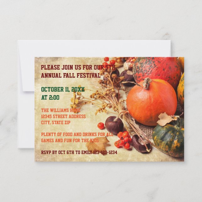 Colorful Pumpkins - 3x5 Thanksgiving Dinner Invite (Front)