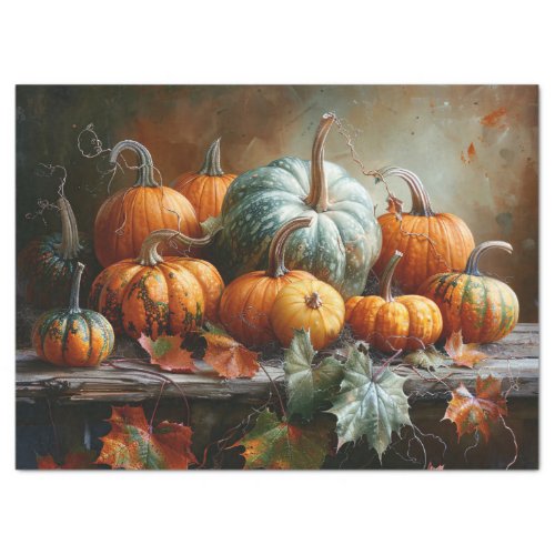 Colorful Pumpkins and Leaves Vintage Decoupage Tissue Paper