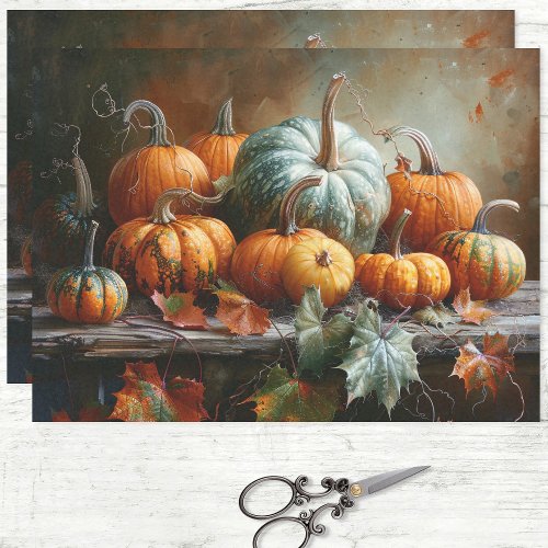 Colorful Pumpkins and Leaves Vintage Decoupage Tissue Paper