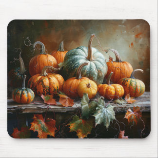 Colorful Pumpkins and Leaves Vintage Mouse Pad