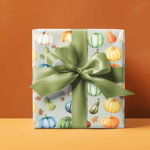 Colorful Pumpkins Autumn Watercolor  Wrapping Paper