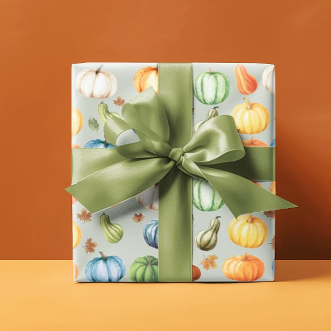 Colorful Pumpkins Autumn Watercolor  Wrapping Paper (Creator Uploaded)
