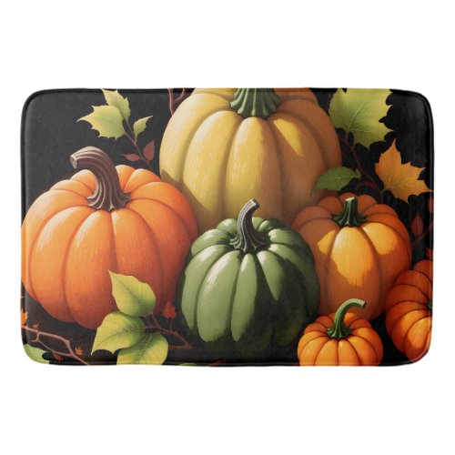 Colorful Pumpkins Black Background Bath Mat