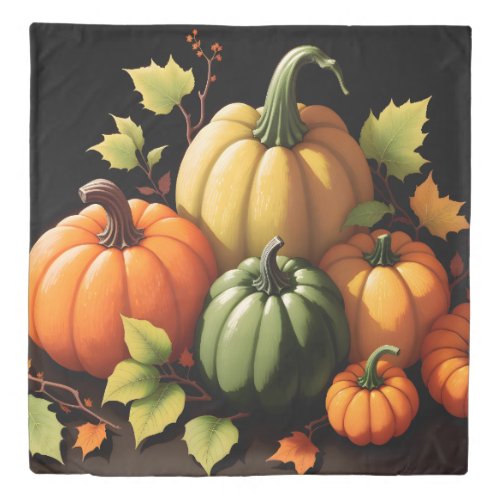 Colorful Pumpkins Black Background Duvet Cover