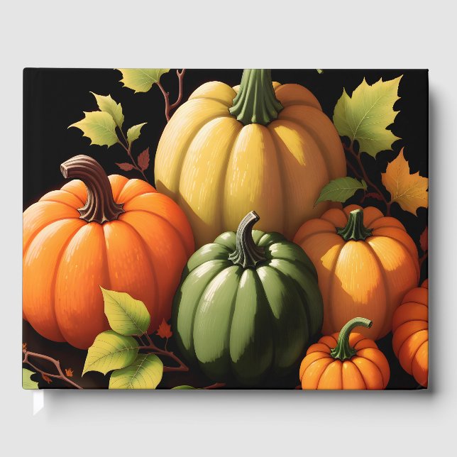 Colorful Pumpkins Black Background Guest Book (Front)