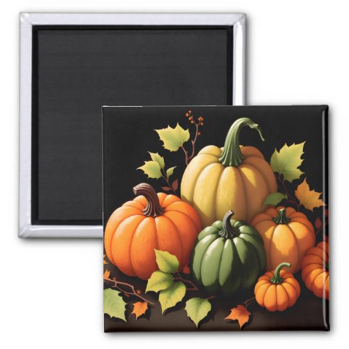 Colorful Pumpkins Black Background Magnet
