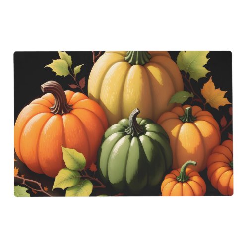Colorful Pumpkins Black Background Placemat