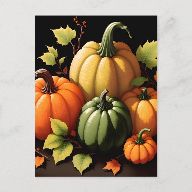 Colorful Pumpkins Black Background Postcard (Front)