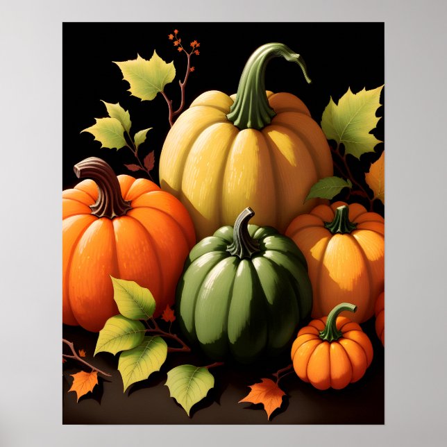 Colorful Pumpkins Black Background Poster (Front)