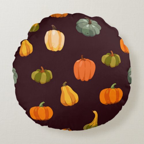 Colorful Pumpkins Dark Autumn Elegance Round Pillow