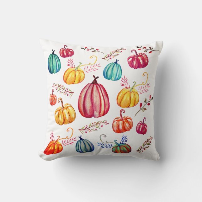 Colorful Pumpkins Fall  Art Throw Cushion (Front)