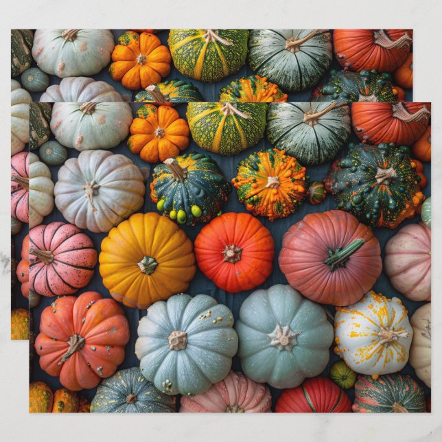 Colorful Pumpkins Gourds Squash Scrapbook Paper (Front/Back)