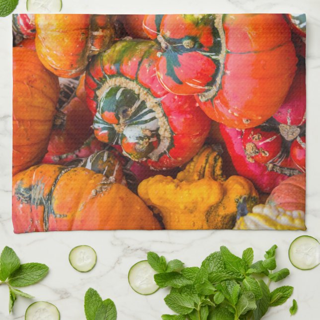 Colorful pumpkins kitchen towel (Folded)
