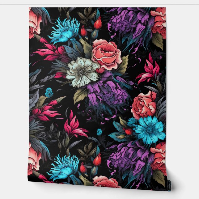 Colorful Punk Floral Wallpaper (Unrolling)