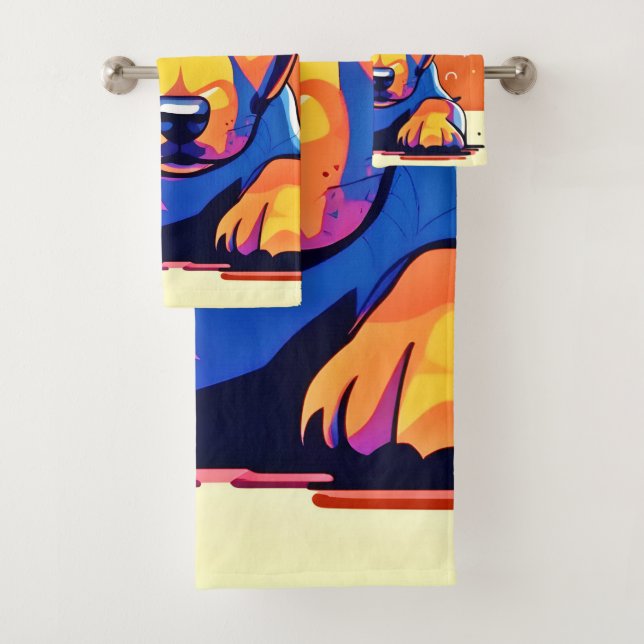 Colorful Puppy Artwork Bath Towel Set (Insitu)