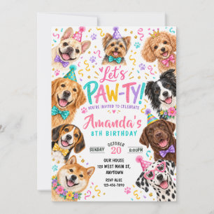 Colorful Puppy Dog Pawty Birthday Invitation
