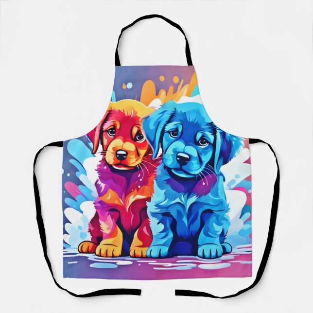 Colorful Puppy Pair Art Apron (Front)
