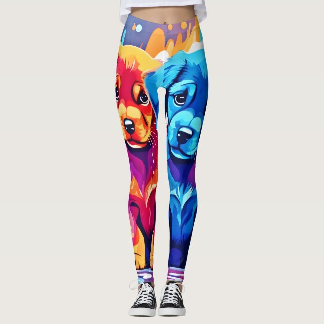 Colorful Puppy Pair Art Leggings (Front)
