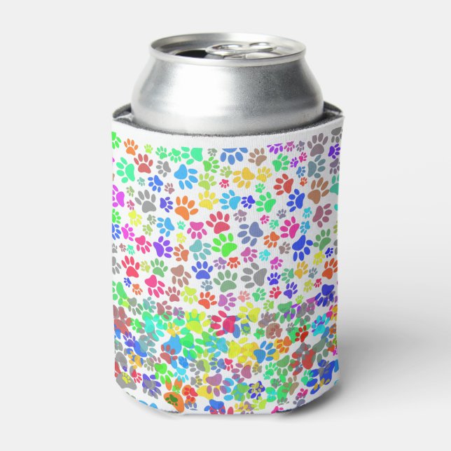 Colorful Puppy Paw Pattern Can Cooler (Can Front)