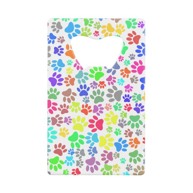 Colorful Puppy Paw Pattern Credit Card Bottle Opener (Front)