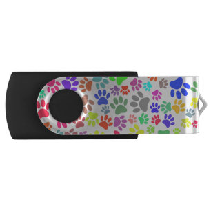 Colorful Puppy Paw Pattern Flash Drive