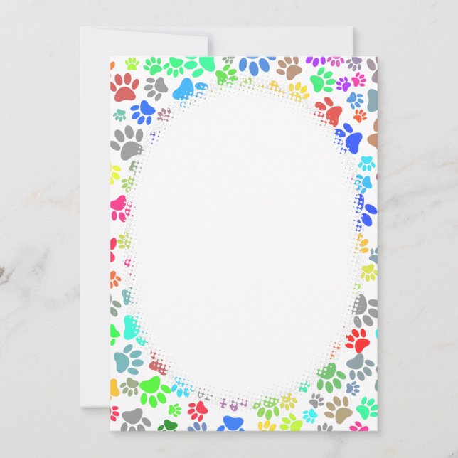 Colorful Puppy Paw Pattern Invitation (Front)