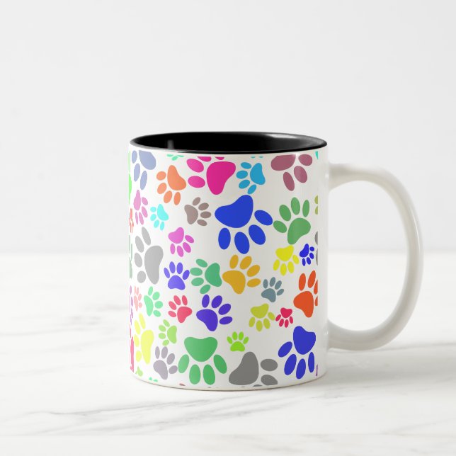 Colorful Puppy Paw Pattern Two-Tone Coffee Mug (Right)