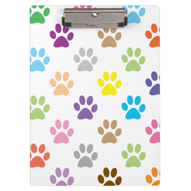 Colorful puppy paw prints clipboard (Front)