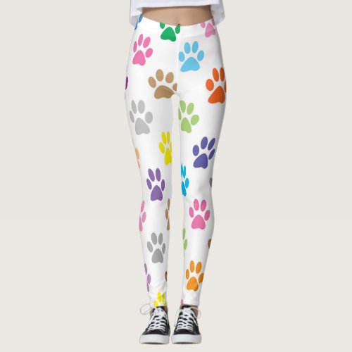 Colorful puppy paw prints pattern leggings