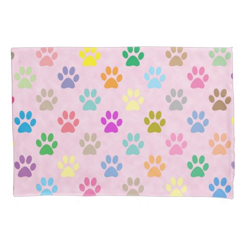 Colorful puppy paw prints pillowcase