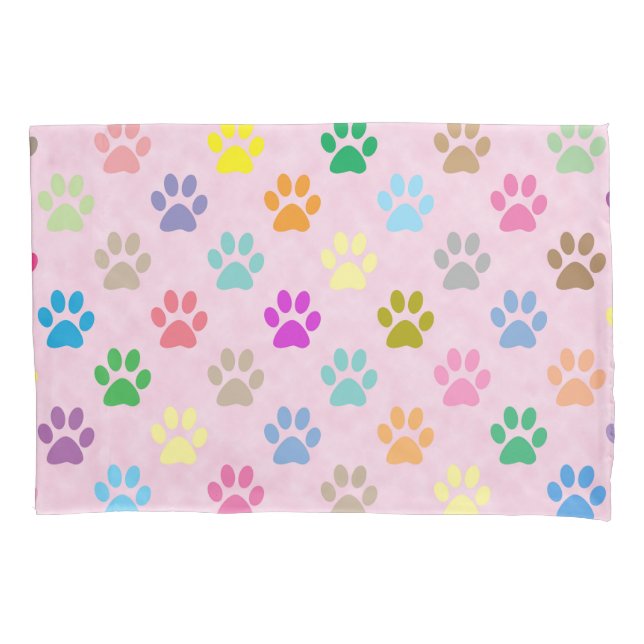 Colorful puppy paw prints pillowcase (Front)