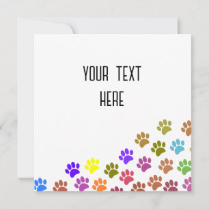 Colorful Puppy Paw Prints With Custom Text Invitation