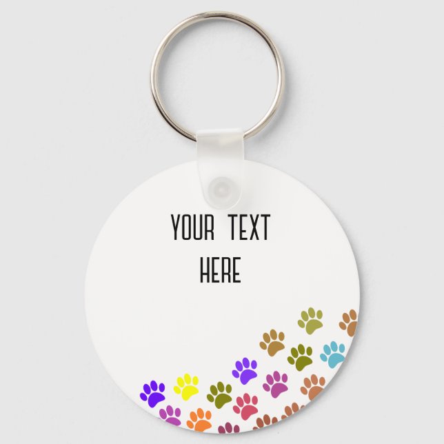 Colorful Puppy Paw Prints With Custom Text Keychain (Front)